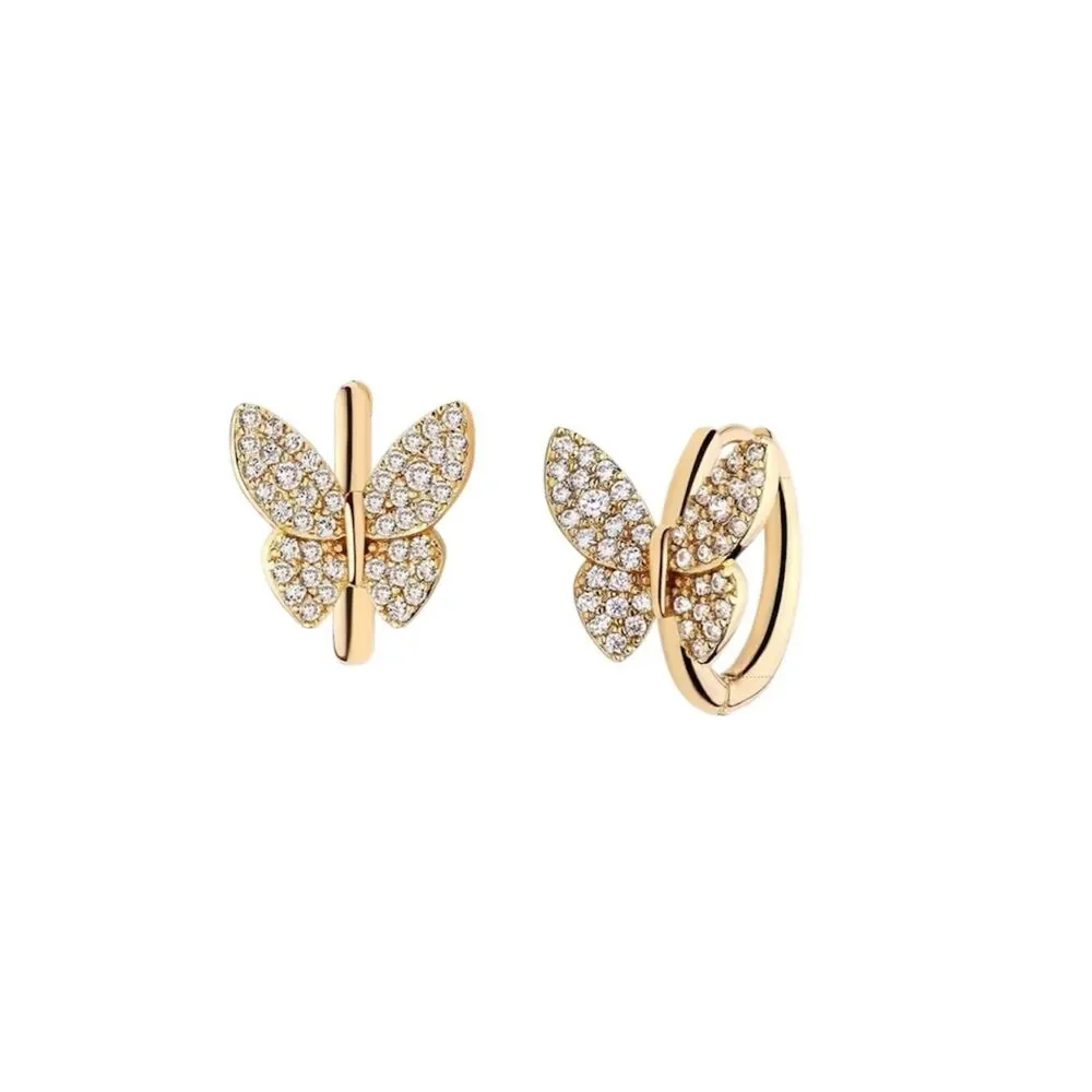 NEW 14k Gold Plated Small Butterfly Cubic Zirconia Huggie Earrings